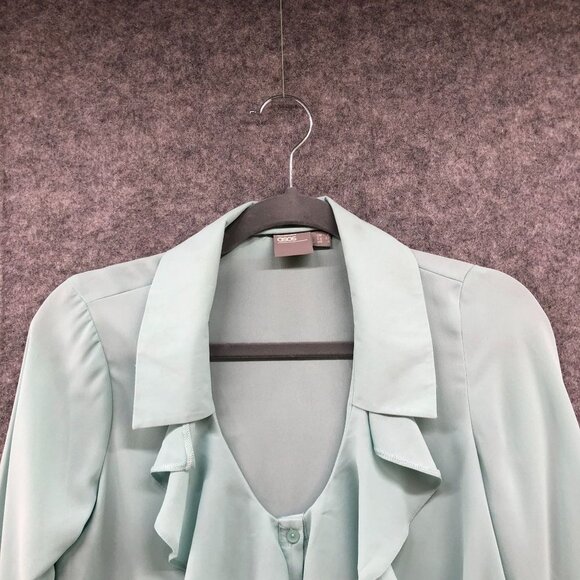 Asos Long Sleeve Chiffon Blouse Womens 0 (XS) Blue Ruffle V-Neck Button Front - Picture 3 of 11